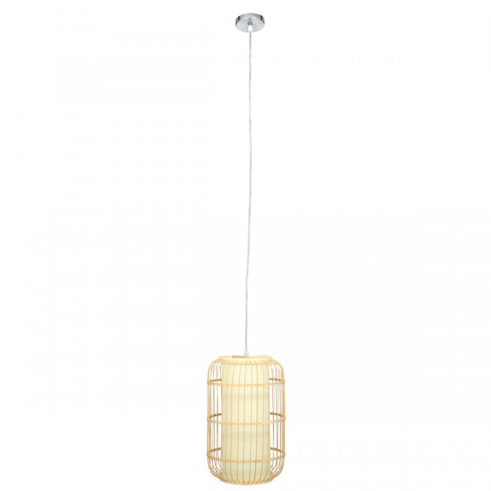 GloboStar® DE PARIS 00893 Vintage Κρεμαστό Φωτιστικό Οροφής Μονόφωτο 1 x E27 Μπεζ Ξύλινο Μπαμπού Φ25 x Υ42cm