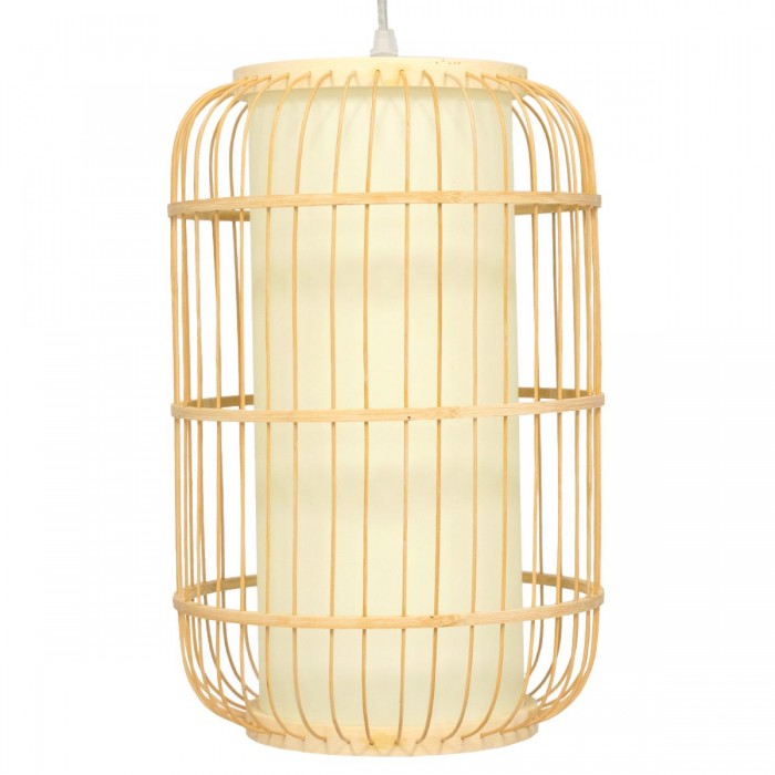 GloboStar® DE PARIS 00893 Vintage Κρεμαστό Φωτιστικό Οροφής Μονόφωτο 1 x E27 Μπεζ Ξύλινο Μπαμπού Φ25 x Υ42cm