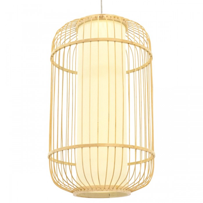 GloboStar® DE PARIS 00894 Vintage Κρεμαστό Φωτιστικό Οροφής Μονόφωτο 1 x E27 Καφέ Ξύλινο Μπαμπού Φ30 x Υ50cm