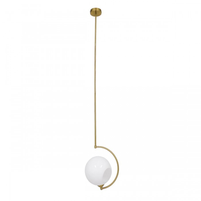 GloboStar® ISLA 00898 Μοντέρνο Κρεμαστό Φωτιστικό Οροφής Μονόφωτο Λευκό Glossy με Χρυσό Βραχίονα Μεταλλικό Φ20 x Y33cm