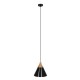 GloboStar® SHADE 00906 Μοντέρνο Κρεμαστό Φωτιστικό Οροφής Μονόφωτο 1 x E27 Μαύρο Μεταλλικό με Ξύλο Καμπάνα Φ23 x Υ22cm