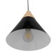GloboStar® SHADE 00906 Μοντέρνο Κρεμαστό Φωτιστικό Οροφής Μονόφωτο 1 x E27 Μαύρο Μεταλλικό με Ξύλο Καμπάνα Φ23 x Υ22cm
