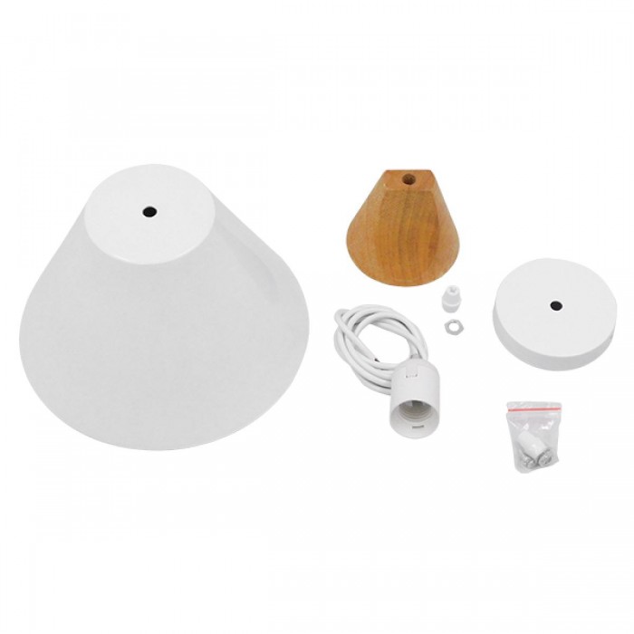 GloboStar® SHADE 00907 Μοντέρνο Κρεμαστό Φωτιστικό Οροφής Μονόφωτο 1 x E27 Λευκό Μεταλλικό με Ξύλο Καμπάνα Φ23 x Υ22cm