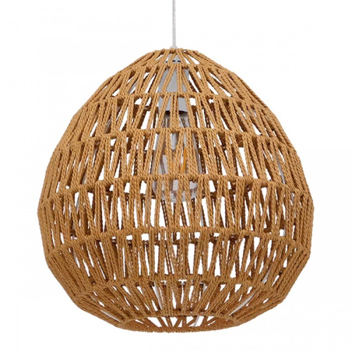 GloboStar® JIMMY 00911 Vintage Κρεμαστό Φωτιστικό Οροφής Μονόφωτο 1 x E27 Πλέγμα με Ανοιχτό Καφέ Σχοινί Φ36 x Y30cm GloboStar® JIMMY 00911 Vintage Κρεμαστό Φωτιστικό Οροφής Μονόφωτο 1 x E27 Πλέγμα με Ανοιχτό Καφέ Σχοινί Φ36 x Y30cm