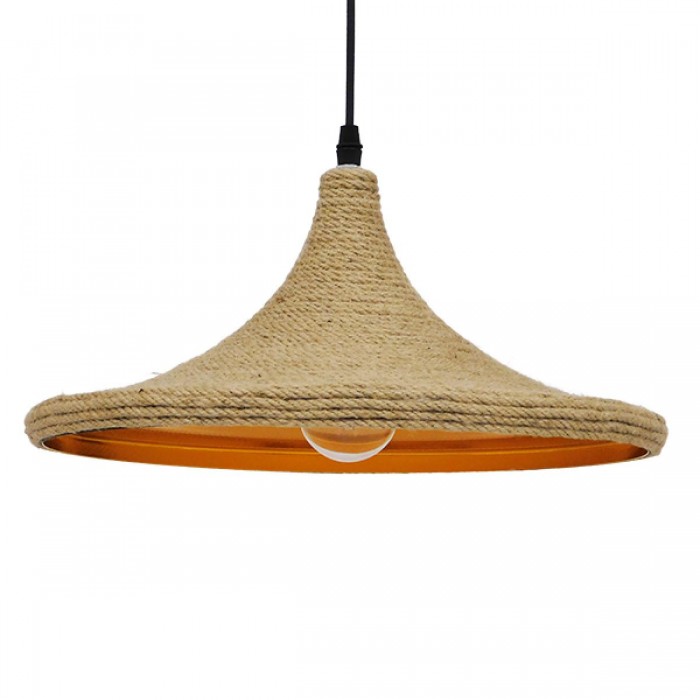 GloboStar® SHANGHAI ROPE 00917 Μοντέρνο Κρεμαστό Φωτιστικό Οροφής Μονόφωτο 1 x E27 με Μπεζ Σχοινί Καμπάνα Φ37 x Υ20cm
