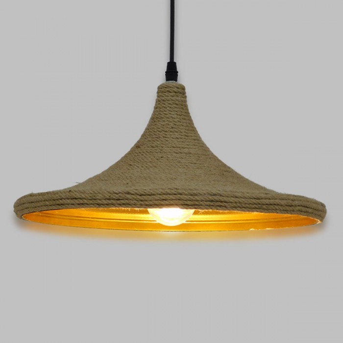 GloboStar® SHANGHAI ROPE 00917 Μοντέρνο Κρεμαστό Φωτιστικό Οροφής Μονόφωτο 1 x E27 με Μπεζ Σχοινί Καμπάνα Φ37 x Υ20cm