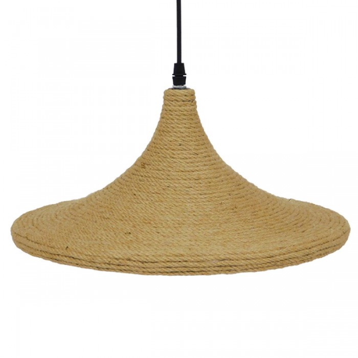 GloboStar® SHANGHAI ROPE 00917 Μοντέρνο Κρεμαστό Φωτιστικό Οροφής Μονόφωτο 1 x E27 με Μπεζ Σχοινί Καμπάνα Φ37 x Υ20cm