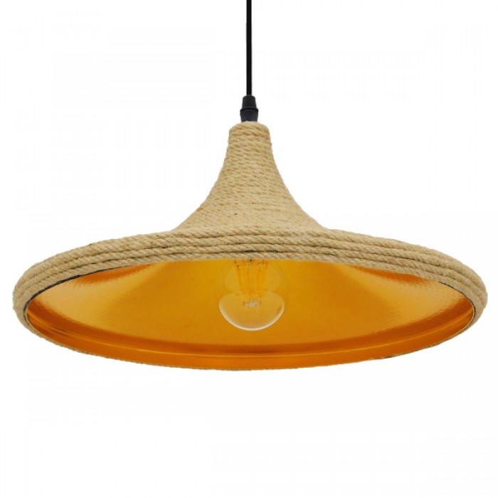 GloboStar® SHANGHAI ROPE 00917 Μοντέρνο Κρεμαστό Φωτιστικό Οροφής Μονόφωτο 1 x E27 με Μπεζ Σχοινί Καμπάνα Φ37 x Υ20cm