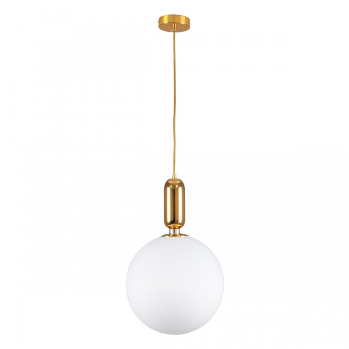 GloboStar® MAVERICK 00940 Μοντέρνο Κρεμαστό Φωτιστικό Οροφής Μονόφωτο 1 x E27 Χρυσό Μεταλλικό Γυάλινο Μπάλα Φ30 x Υ48cm