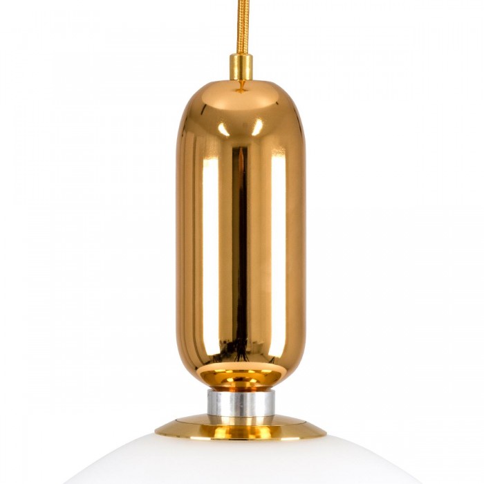 GloboStar® MAVERICK 00940 Μοντέρνο Κρεμαστό Φωτιστικό Οροφής Μονόφωτο 1 x E27 Χρυσό Μεταλλικό Γυάλινο Μπάλα Φ30 x Υ48cm