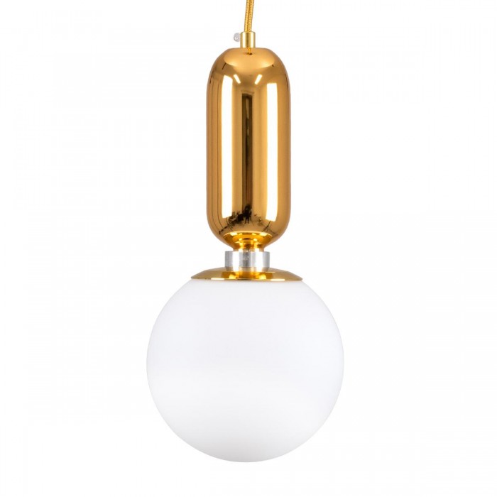 GloboStar® MAVERICK 00943 Μοντέρνο Κρεμαστό Φωτιστικό Οροφής Μονόφωτο 1 x E27 Χρυσό Μεταλλικό Γυάλινο Μπάλα Φ15 x Υ33cm