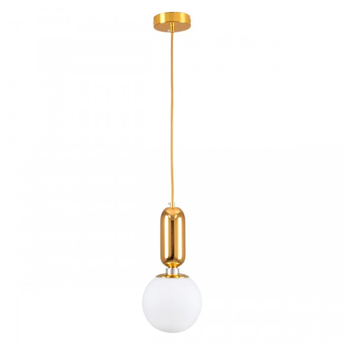 GloboStar® MAVERICK 00943 Μοντέρνο Κρεμαστό Φωτιστικό Οροφής Μονόφωτο 1 x E27 Χρυσό Μεταλλικό Γυάλινο Μπάλα Φ15 x Υ33cm
