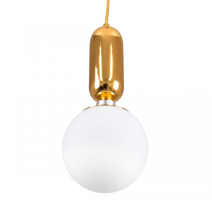 GloboStar® MAVERICK 00943 Μοντέρνο Κρεμαστό Φωτιστικό Οροφής Μονόφωτο 1 x E27 Χρυσό Μεταλλικό Γυάλινο Μπάλα Φ15 x Υ33cm