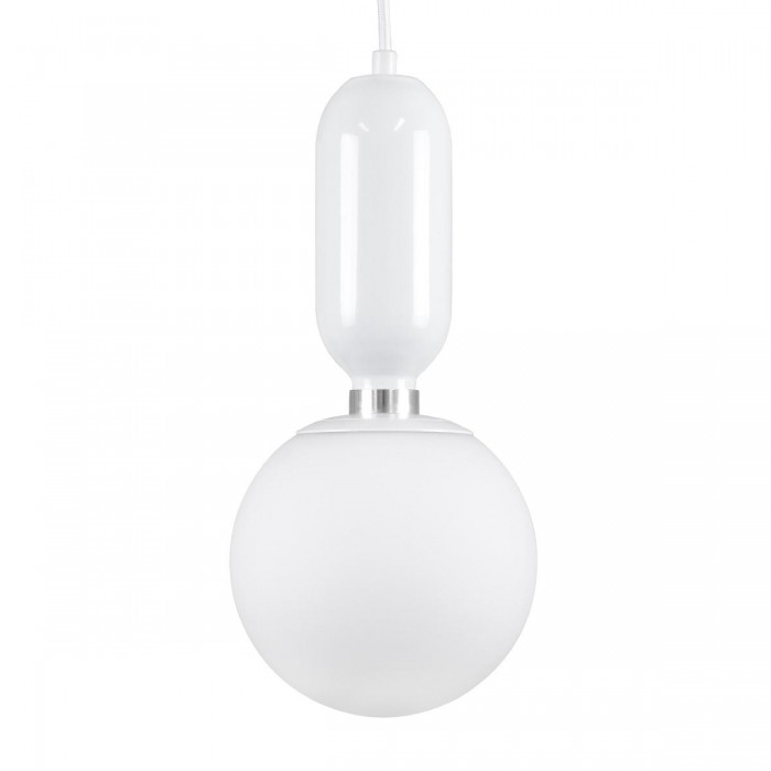 GloboStar® MAVERICK 00944 Μοντέρνο Κρεμαστό Φωτιστικό Οροφής Μονόφωτο 1 x E27 Λευκό Μεταλλικό Γυάλινο Μπάλα Φ15 x Υ33cm