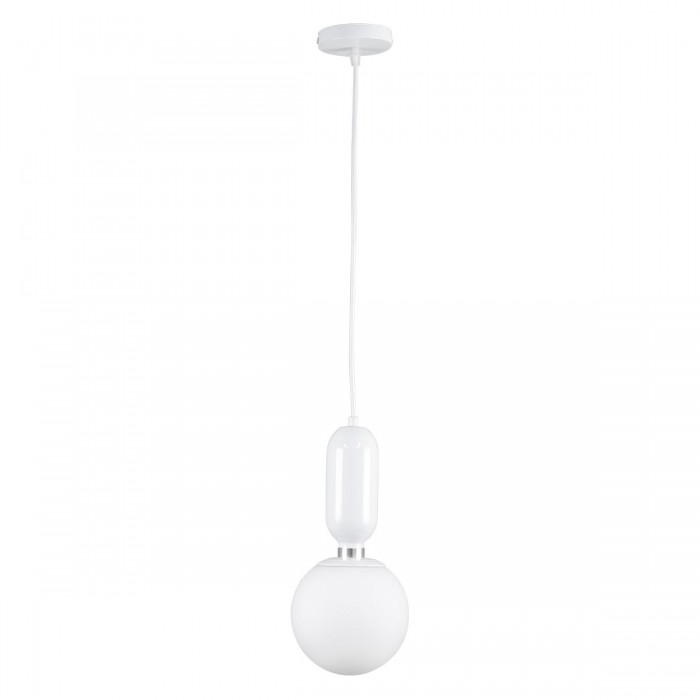 GloboStar® MAVERICK 00944 Μοντέρνο Κρεμαστό Φωτιστικό Οροφής Μονόφωτο 1 x E27 Λευκό Μεταλλικό Γυάλινο Μπάλα Φ15 x Υ33cm