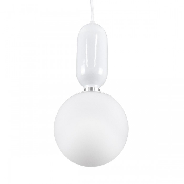 GloboStar® MAVERICK 00944 Μοντέρνο Κρεμαστό Φωτιστικό Οροφής Μονόφωτο 1 x E27 Λευκό Μεταλλικό Γυάλινο Μπάλα Φ15 x Υ33cm