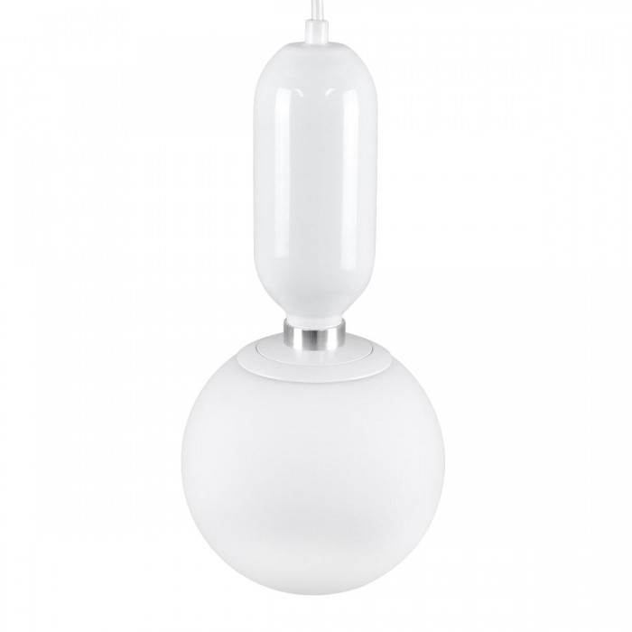 GloboStar® MAVERICK 00944 Μοντέρνο Κρεμαστό Φωτιστικό Οροφής Μονόφωτο 1 x E27 Λευκό Μεταλλικό Γυάλινο Μπάλα Φ15 x Υ33cm