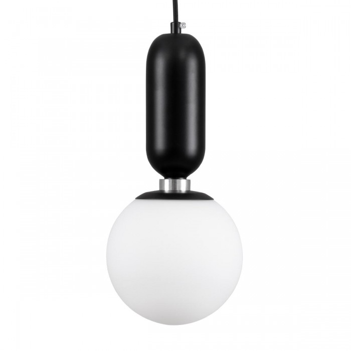 GloboStar® MAVERICK 00945 Μοντέρνο Κρεμαστό Φωτιστικό Οροφής Μονόφωτο 1 x E27 Μαύρο Μεταλλικό Γυάλινο Μπάλα Φ15 x Υ33cm