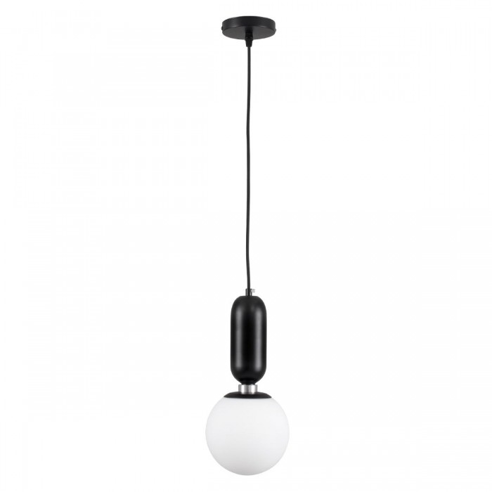GloboStar® MAVERICK 00945 Μοντέρνο Κρεμαστό Φωτιστικό Οροφής Μονόφωτο 1 x E27 Μαύρο Μεταλλικό Γυάλινο Μπάλα Φ15 x Υ33cm