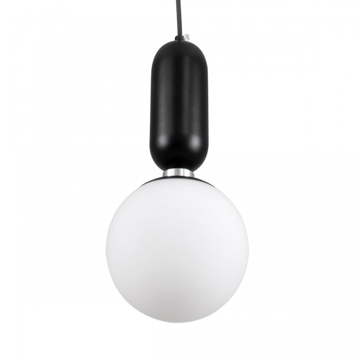 GloboStar® MAVERICK 00945 Μοντέρνο Κρεμαστό Φωτιστικό Οροφής Μονόφωτο 1 x E27 Μαύρο Μεταλλικό Γυάλινο Μπάλα Φ15 x Υ33cm
