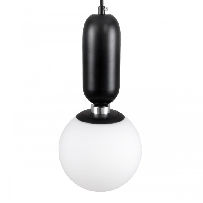 GloboStar® MAVERICK 00945 Μοντέρνο Κρεμαστό Φωτιστικό Οροφής Μονόφωτο 1 x E27 Μαύρο Μεταλλικό Γυάλινο Μπάλα Φ15 x Υ33cm