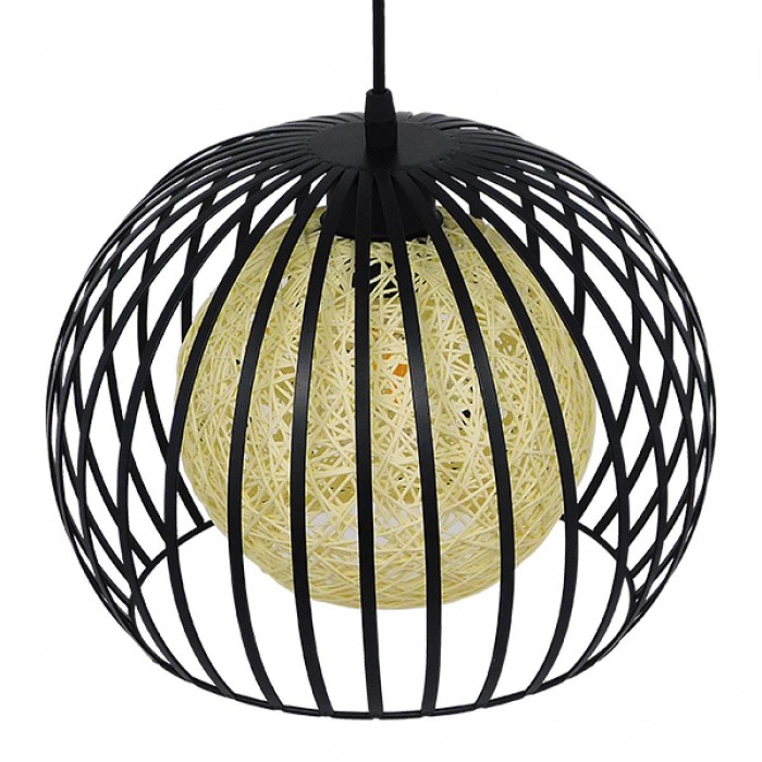 GloboStar® CARTER 00960 Μοντέρνο Industrial Κρεμαστό Φωτιστικό Οροφής Μονόφωτο 1 x E27 Μαύρο με Εκρού Μεταλλικό Πλέγμα Φ28 x Υ23cm GloboStar® CARTER 00960 Μοντέρνο Industrial Κρεμαστό Φωτιστικό Οροφής Μονόφωτο 1 x E27 Μαύρο με Εκρού Μεταλλικό Πλέγμα Φ28 x Υ23cm