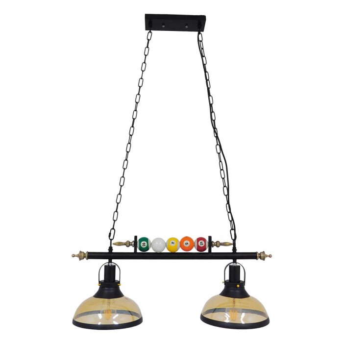 GloboStar® BILLIARD 00972 Vintage Industrial Κρεμαστό Φωτιστικό Οροφής Δίφωτο 2 x E27 Mαύρο Μεταλλικό Μ71 x Π25 x Υ30cm