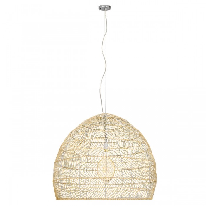 GloboStar® MALIBU 00974 Vintage Κρεμαστό Φωτιστικό Οροφής Μονόφωτο 1 x E27 Μπεζ Ξύλινο Μπαμπού Φ100 x Y86cm