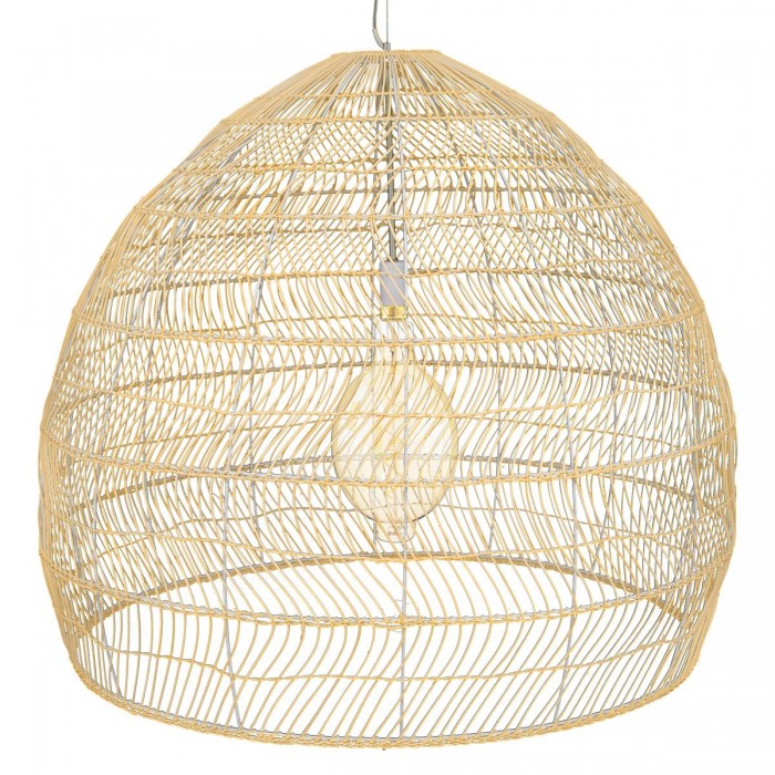 GloboStar® MALIBU 00974 Vintage Κρεμαστό Φωτιστικό Οροφής Μονόφωτο 1 x E27 Μπεζ Ξύλινο Μπαμπού Φ100 x Y86cm