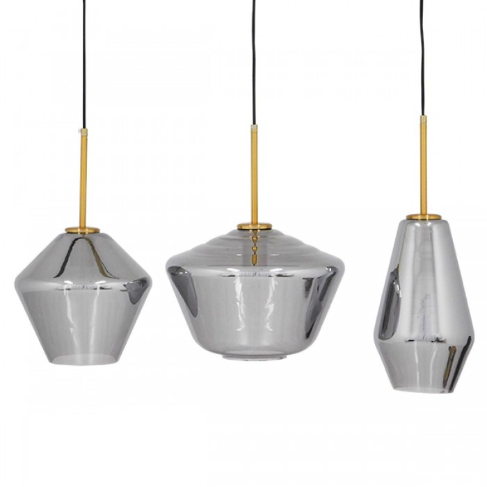 GloboStar® AMARIS 00975 Μοντέρνο Κρεμαστό Φωτιστικό Οροφής Τρίφωτο 3 x E27 Γυάλινο Φιμέ Νίκελ Μ75 x Π30 x Υ30cm GloboStar® AMARIS 00975 Μοντέρνο Κρεμαστό Φωτιστικό Οροφής Τρίφωτο 3 x E27 Γυάλινο Φιμέ Νίκελ Μ75 x Π30 x Υ30cm
