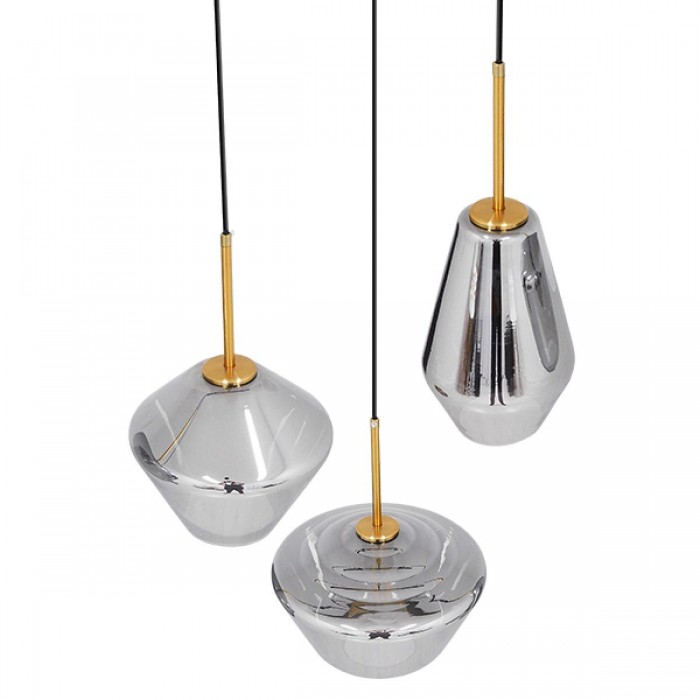 GloboStar® AMARIS 00976 Μοντέρνο Κρεμαστό Φωτιστικό Οροφής Τρίφωτο 3 x E27 Γυάλινο Φιμέ Νίκελ Φ50 x Υ30cm GloboStar® AMARIS 00976 Μοντέρνο Κρεμαστό Φωτιστικό Οροφής Τρίφωτο 3 x E27 Γυάλινο Φιμέ Νίκελ Φ50 x Υ30cm