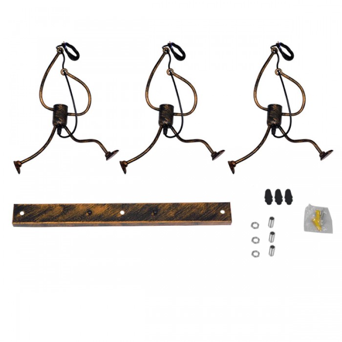 GloboStar® LITTLE MAN 00979 SET Μοντέρνο Κρεμαστό Φωτιστικό Οροφής Τρίφωτο 3 x E27 Καφέ Σκουριά Μεταλλικό Μ70 x Π10 x Υ105cm