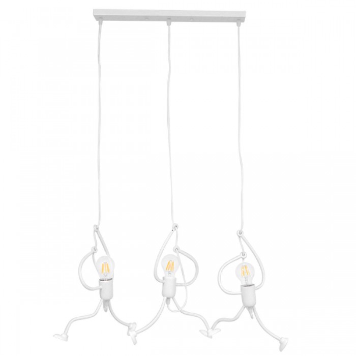 GloboStar® LITTLE MAN 00981 SET Μοντέρνο Κρεμαστό Φωτιστικό Οροφής Τρίφωτο 3 x E27 Λευκό Μεταλλικό Μ70 x Π10 x Υ105cm