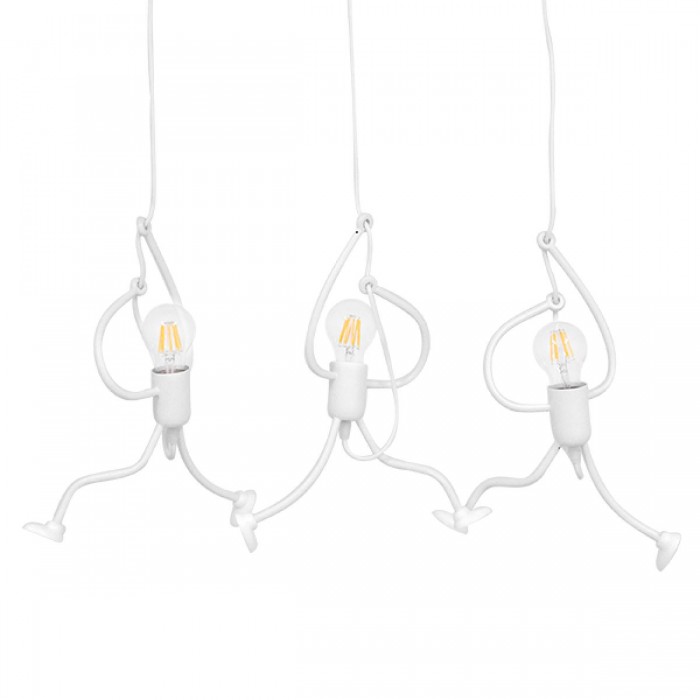 GloboStar® LITTLE MAN 00981 SET Μοντέρνο Κρεμαστό Φωτιστικό Οροφής Τρίφωτο 3 x E27 Λευκό Μεταλλικό Μ70 x Π10 x Υ105cm