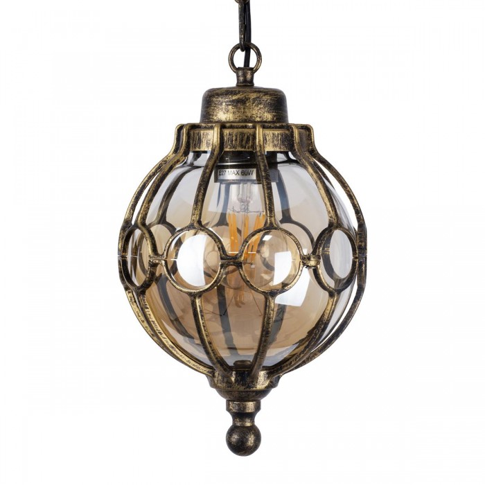 GloboStar® ETOILE 00988 Vintage Industrial Κρεμαστό Φωτιστικό Οροφής Μονόφωτο 1 x E27 Μπρονζέ Χρυσό Μεταλλικό Πλέγμα με Μελί Γυαλί Φ18 x Υ27cm