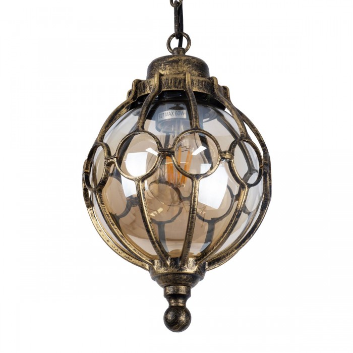 GloboStar® ETOILE 00988 Vintage Industrial Κρεμαστό Φωτιστικό Οροφής Μονόφωτο 1 x E27 Μπρονζέ Χρυσό Μεταλλικό Πλέγμα με Μελί Γυαλί Φ18 x Υ27cm