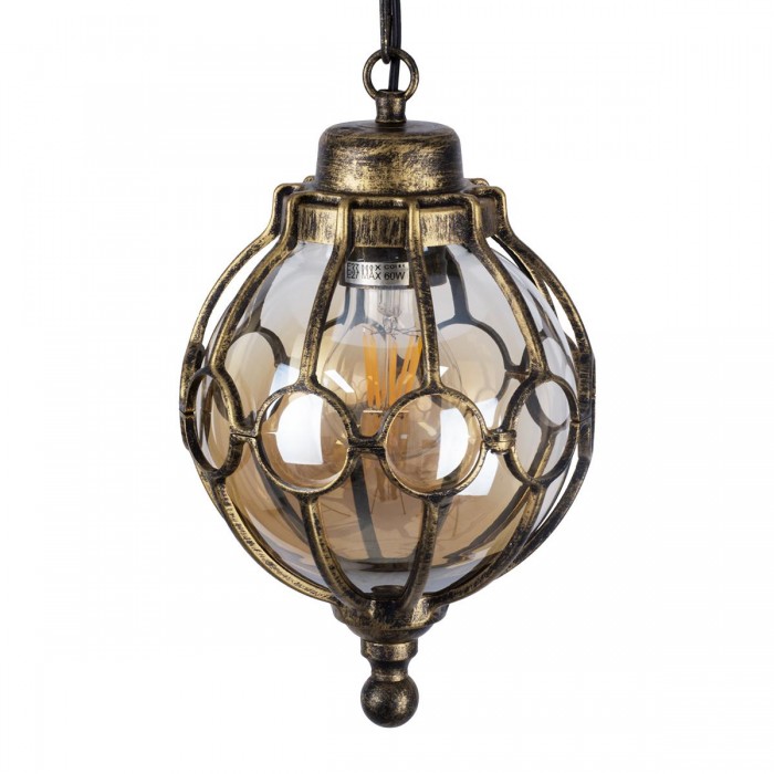 GloboStar® ETOILE 00988 Vintage Industrial Κρεμαστό Φωτιστικό Οροφής Μονόφωτο 1 x E27 Μπρονζέ Χρυσό Μεταλλικό Πλέγμα με Μελί Γυαλί Φ18 x Υ27cm