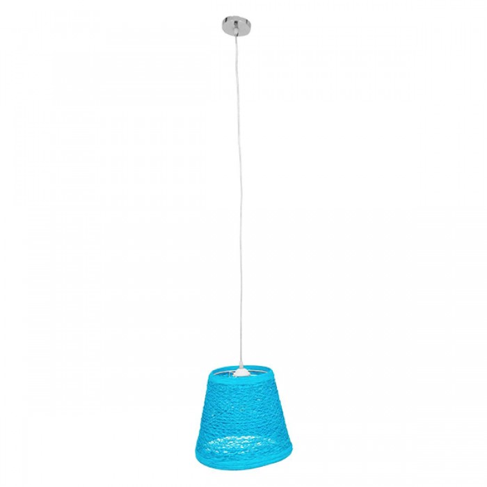 GloboStar® PLAYROOM 00995 Vintage Κρεμαστό Φωτιστικό Οροφής Μονόφωτο 1 x E27 Θαλασσί Ξύλινο Ψάθινο Rattan Φ32 x Υ27cm