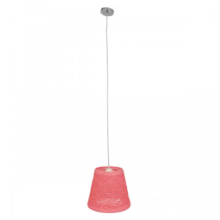 GloboStar® PLAYROOM 00996 Vintage Κρεμαστό Φωτιστικό Οροφής Μονόφωτο 1 x E27 Ροζ Ξύλινο Ψάθινο Rattan Φ32 x Υ27cm