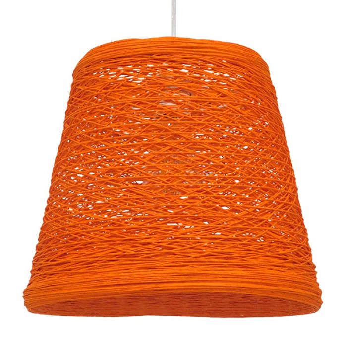 GloboStar® PLAYROOM 00997 Vintage Κρεμαστό Φωτιστικό Οροφής Μονόφωτο 1 x E27 Πορτοκαλί Ξύλινο Ψάθινο Rattan Φ32 x Υ27cm
