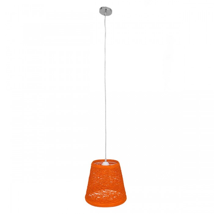 GloboStar® PLAYROOM 00997 Vintage Κρεμαστό Φωτιστικό Οροφής Μονόφωτο 1 x E27 Πορτοκαλί Ξύλινο Ψάθινο Rattan Φ32 x Υ27cm