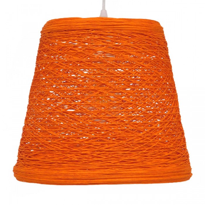 GloboStar® PLAYROOM 00997 Vintage Κρεμαστό Φωτιστικό Οροφής Μονόφωτο 1 x E27 Πορτοκαλί Ξύλινο Ψάθινο Rattan Φ32 x Υ27cm