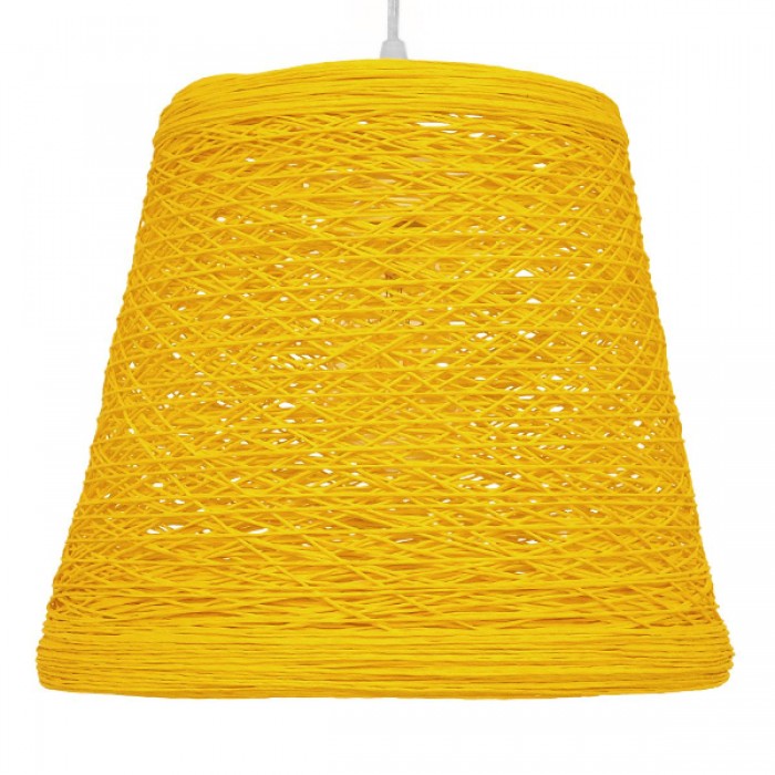 GloboStar® PLAYROOM 00998 Vintage Κρεμαστό Φωτιστικό Οροφής Μονόφωτο 1 x E27 Κίτρινο Ξύλινο Ψάθινο Rattan Φ32 x Υ27cm