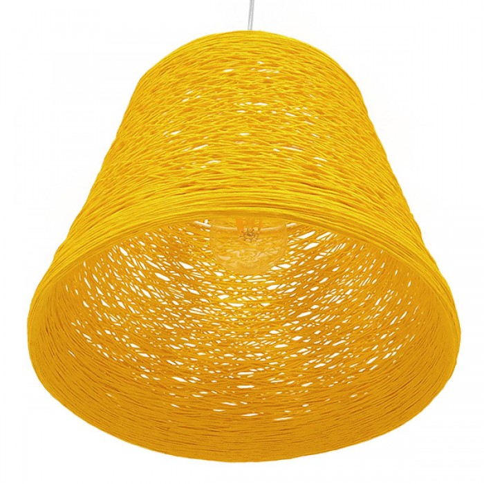 GloboStar® PLAYROOM 00998 Vintage Κρεμαστό Φωτιστικό Οροφής Μονόφωτο 1 x E27 Κίτρινο Ξύλινο Ψάθινο Rattan Φ32 x Υ27cm