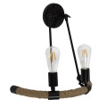 GloboStar® CROWN 01002 Vintage Industrial Φωτιστικό Τοίχου Απλίκα Δίφωτο Μαύρο Μεταλλικό με Μπεζ Σχοινί Μ21.5 x Π41 x Υ47cm GloboStar® CROWN 01002 Vintage Industrial Φωτιστικό Τοίχου Απλίκα Δίφωτο Μαύρο Μεταλλικό με Μπεζ Σχοινί Μ21.5 x Π41 x Υ47cm
