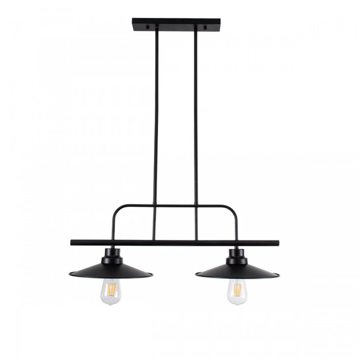 GloboStar® REGAL 01007 Vintage Industrial Φωτιστικό Οροφής Δίφωτο Μαύρο Μεταλλικό Ράγα Μ67 x Π26 x Υ85cm
