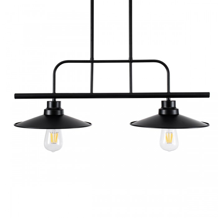GloboStar® REGAL 01007 Vintage Industrial Φωτιστικό Οροφής Δίφωτο Μαύρο Μεταλλικό Ράγα Μ67 x Π26 x Υ85cm