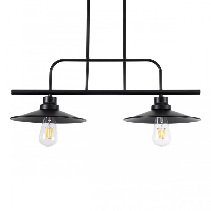 GloboStar® REGAL 01007 Vintage Industrial Φωτιστικό Οροφής Δίφωτο Μαύρο Μεταλλικό Ράγα Μ67 x Π26 x Υ85cm