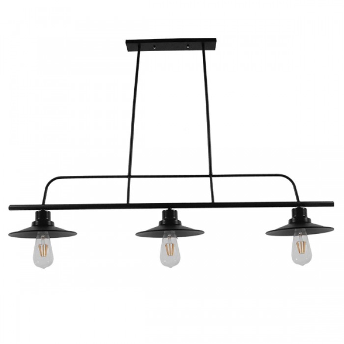 GloboStar® REGAL 01009 Vintage Industrial Φωτιστικό Οροφής Τρίφωτο Μαύρο Ράγα Μ113 x Π26 x Υ85cm