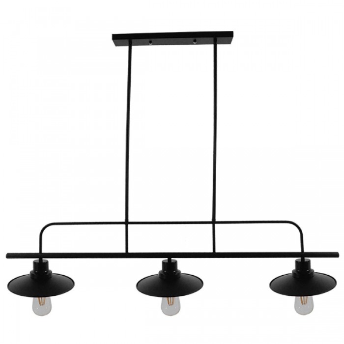 GloboStar® REGAL 01009 Vintage Industrial Φωτιστικό Οροφής Τρίφωτο Μαύρο Ράγα Μ113 x Π26 x Υ85cm